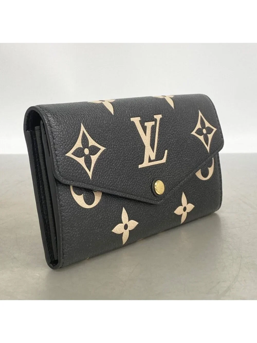Louis Vuitton Wallet Monogram Empreinte Bicolor Portefeuille Sarah Black Beige